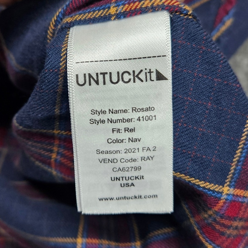 UNTUCKit Rosato Plaid Flannel Shirt Mens Large Navy Red 41001 Relaxed Fit Cotton - Picture 6 of 8
